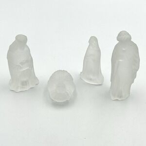 Vintage 1970s–1980s Frosted 4 Piece Glass Nativity Figures Set Mary Jospeh Jesus